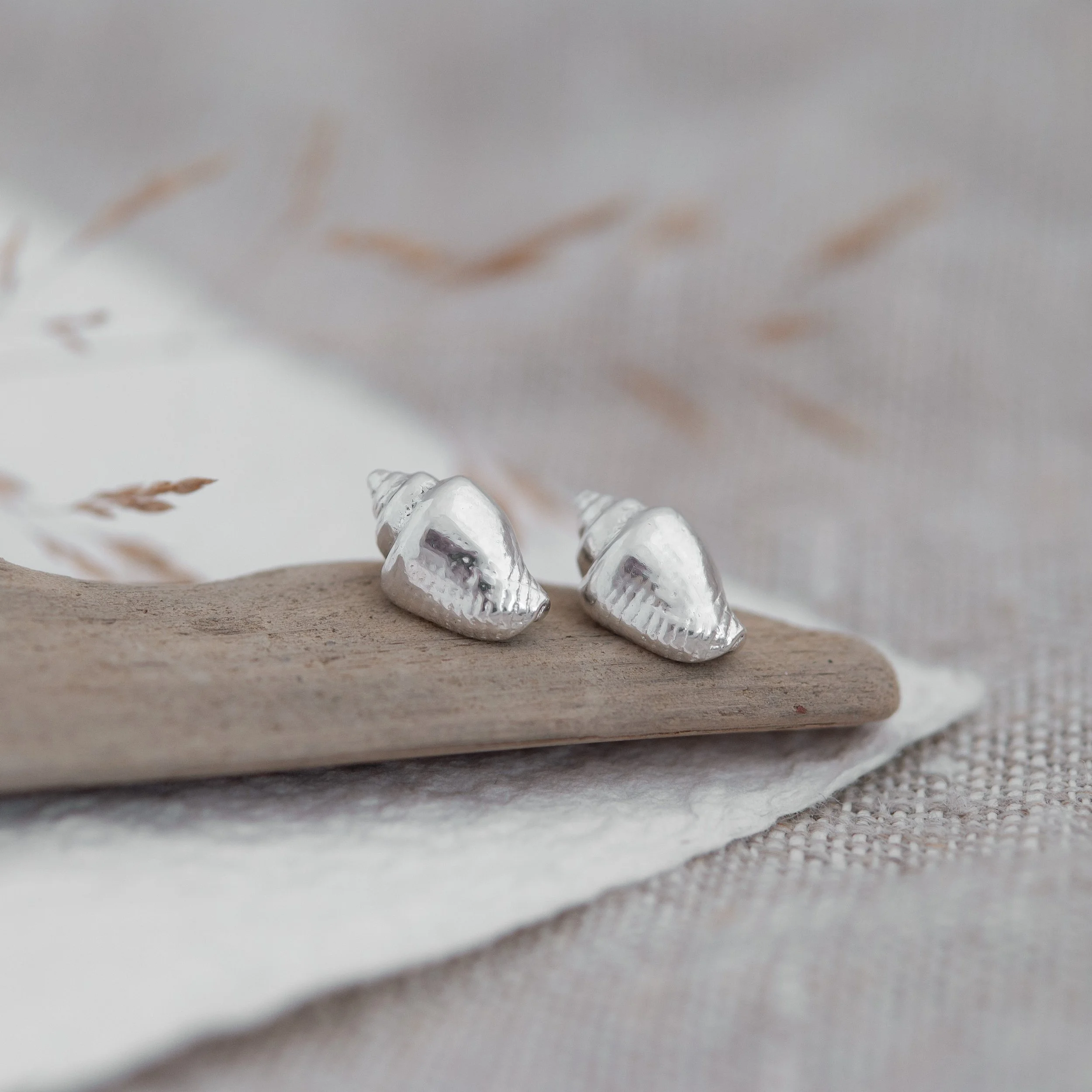 Whelk Shell Earrings Maxi in Silver