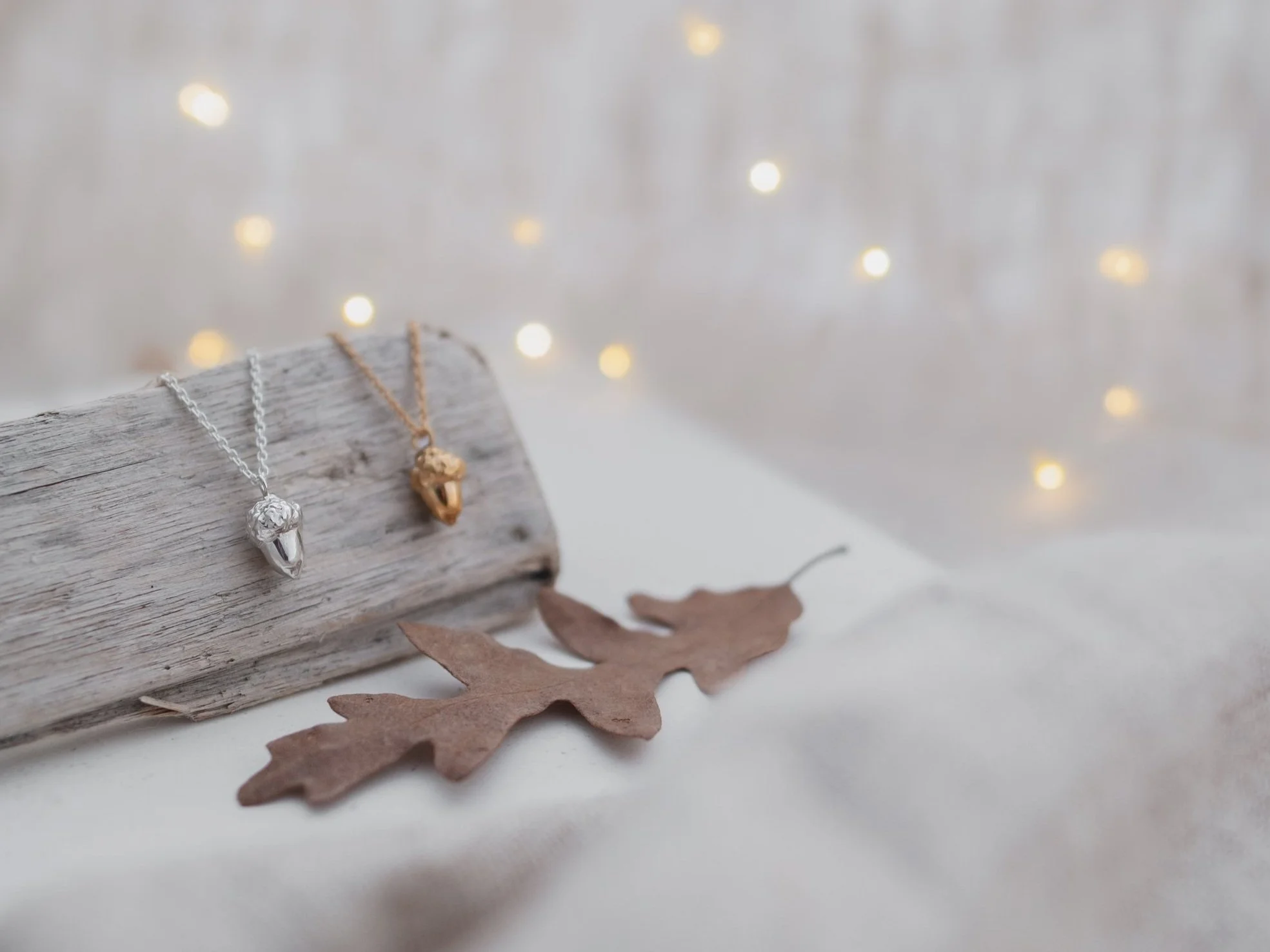 Repurposed gold and silver acorn nature inspired necklaces
