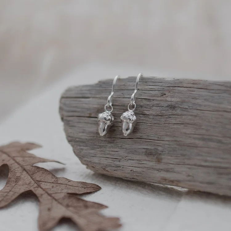 Nature inspired sterling silver acorn earrings