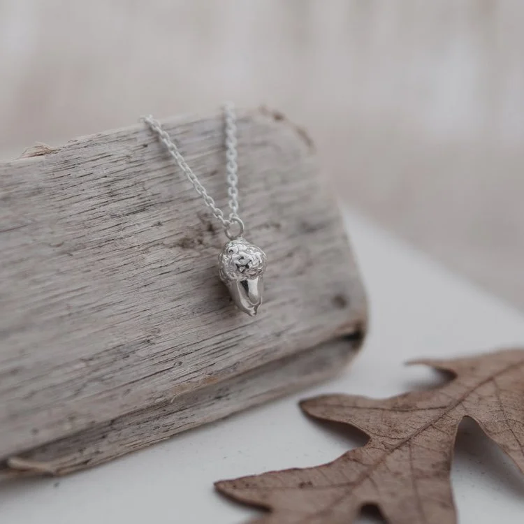 Nature inspired sterling silver acorn necklace