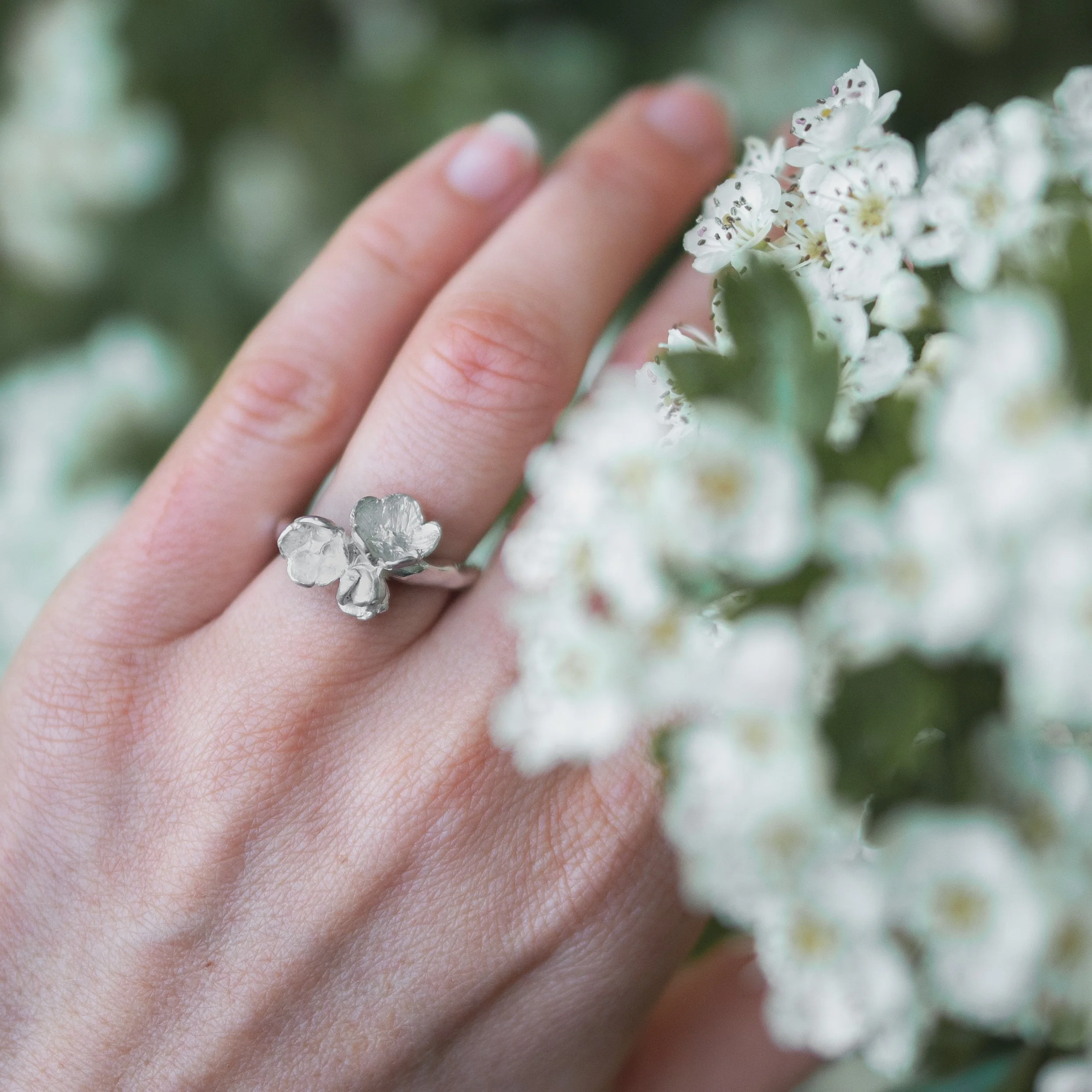 Handcrafted ethical sterling silver floral ring UK