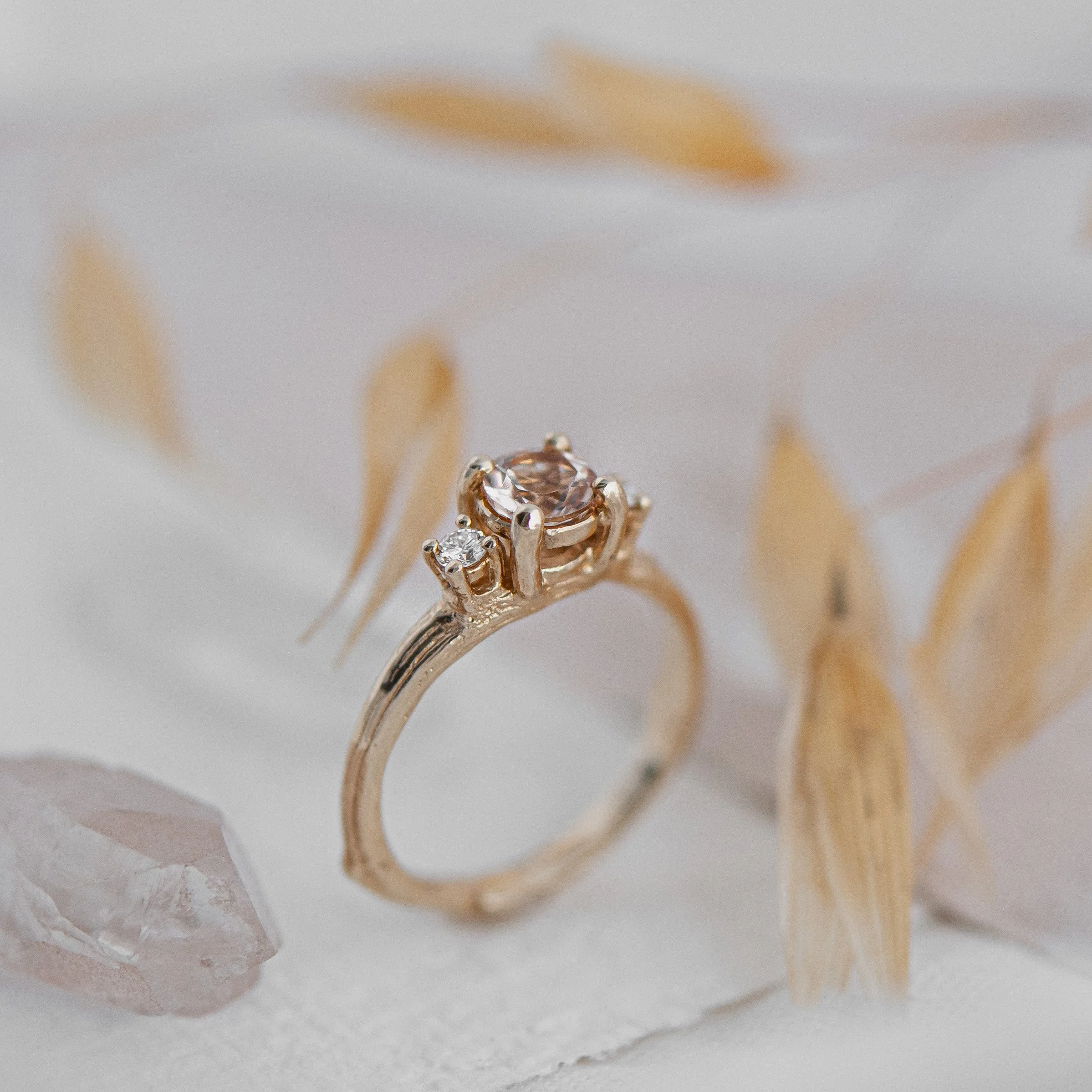 Past, Present, Future Morganite & Diamond Ring in 14ct Gold