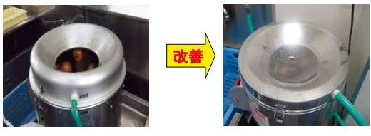 Left: Contents inside container could fly out and contaminate food. Right: With cover, contents remain inside vessel.