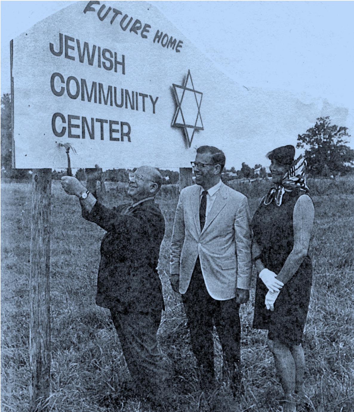 Irving Fell (z"l), Joe Belth, and Barbara Portnoy on the site of what was to become Congregation Beth Shalom.