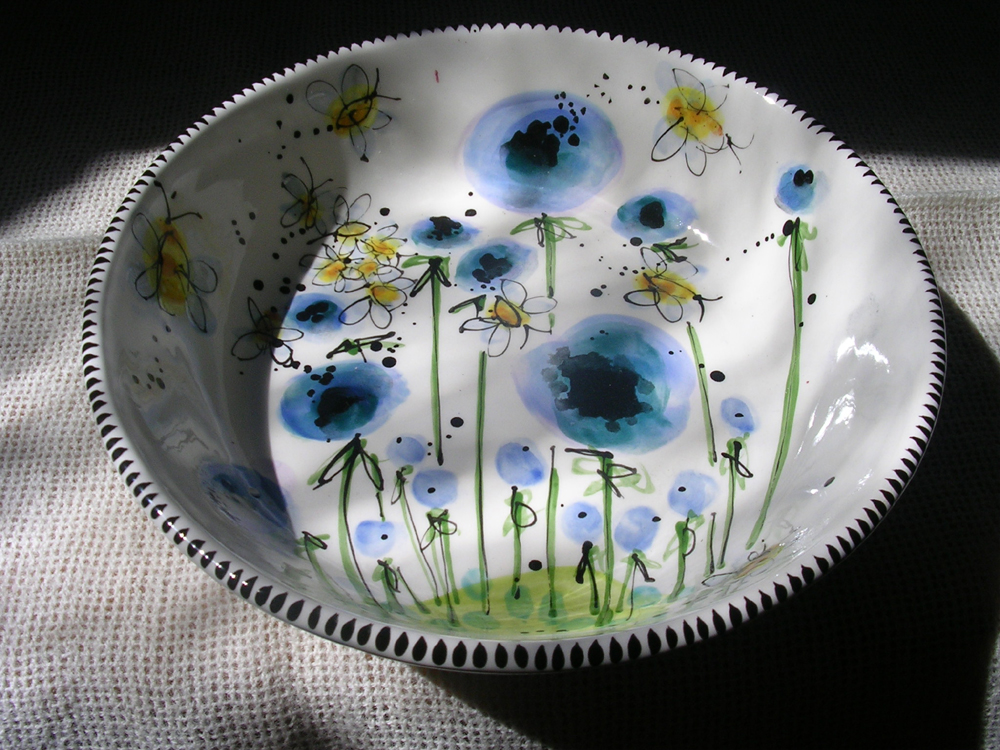 Bees and Blue Poppies Bowl