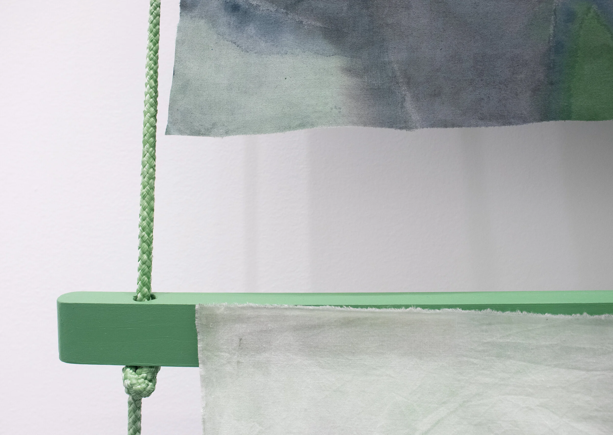 Am Torc Ar Gail/I Am A Strong Wild Boar , 2019, Acrylic, dye, muslin, rope, wood, 120” X 96” X 6”, detail