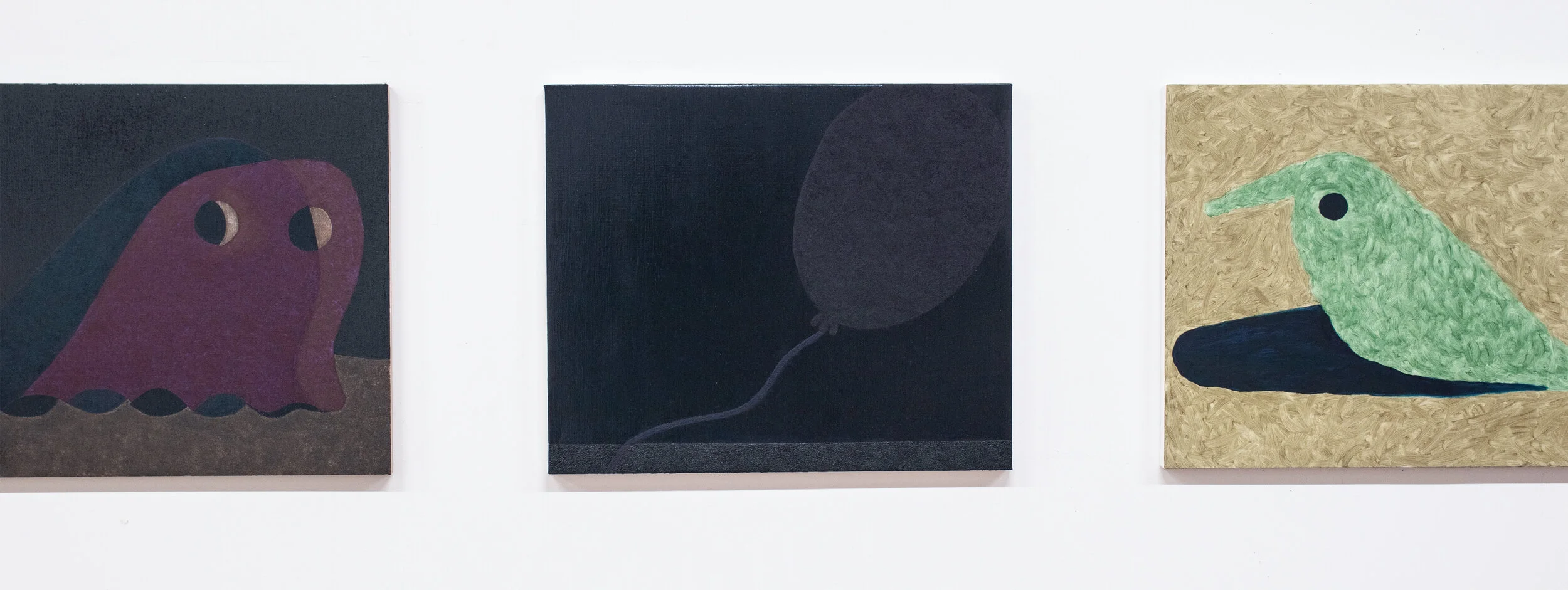  Ghost (II), Balloon (II) and Bird (I), 2020-21, Oil on Linen, 20 X 24 (each canvas)  