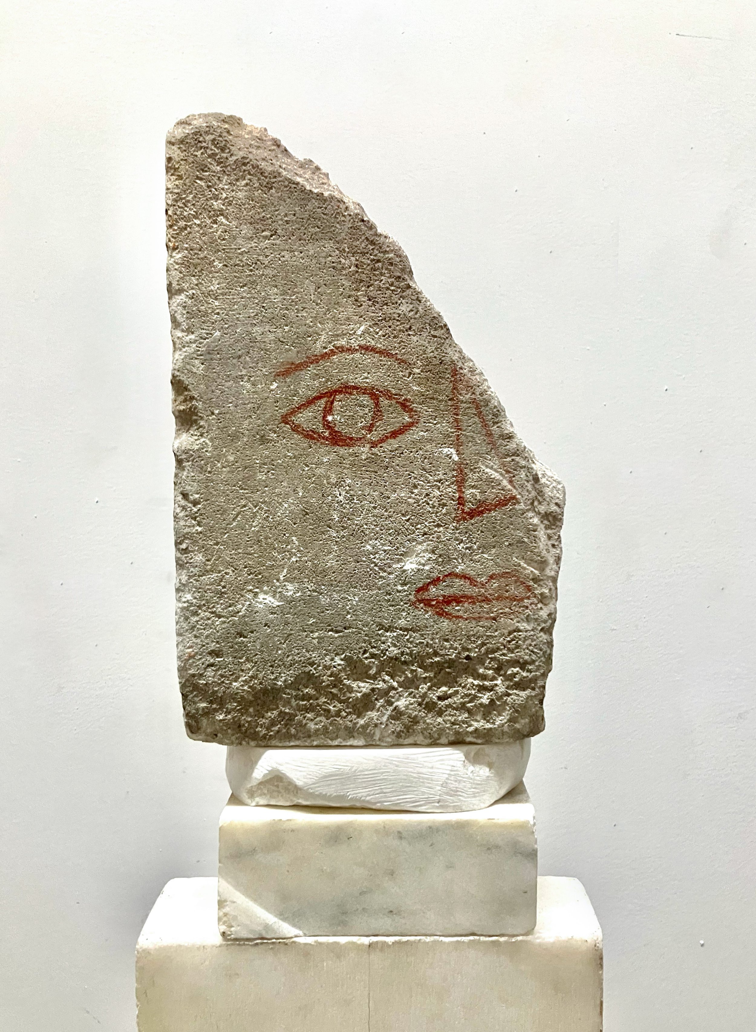 Figure/s I, 2023, Marble, alabaster, granite, crayon, 44.5” X 3” X 8” (Detail)