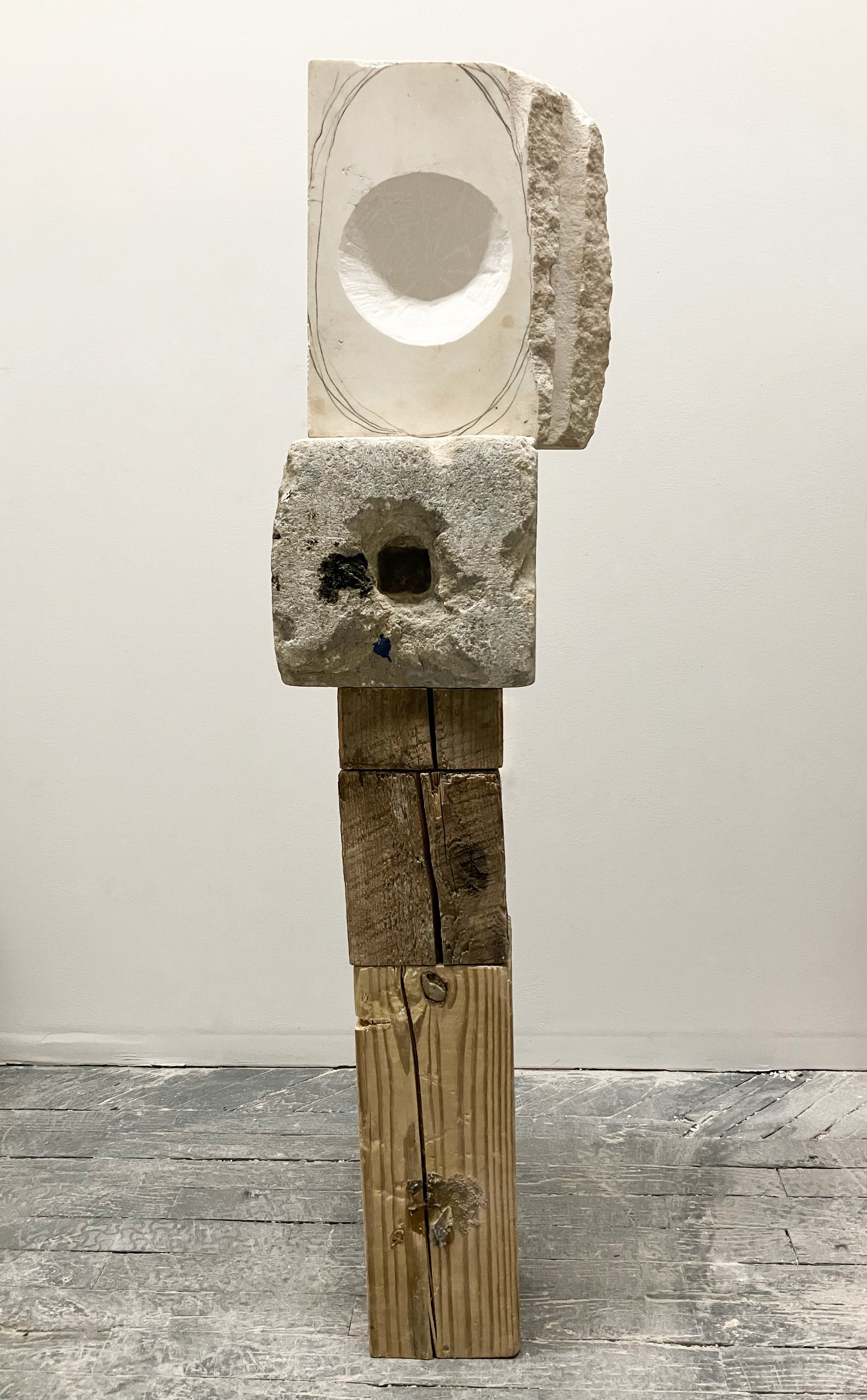 Voids I, 2023, Marble, granite, wood, 40” X 12” X 10”