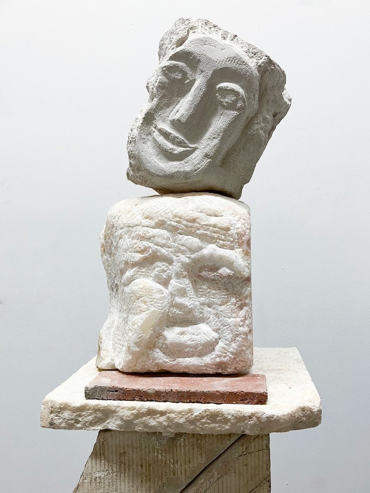 (Detail): Figure/s III, 2023, Alabaster, limestone, Pipe stone, 48” X 12” X 12”