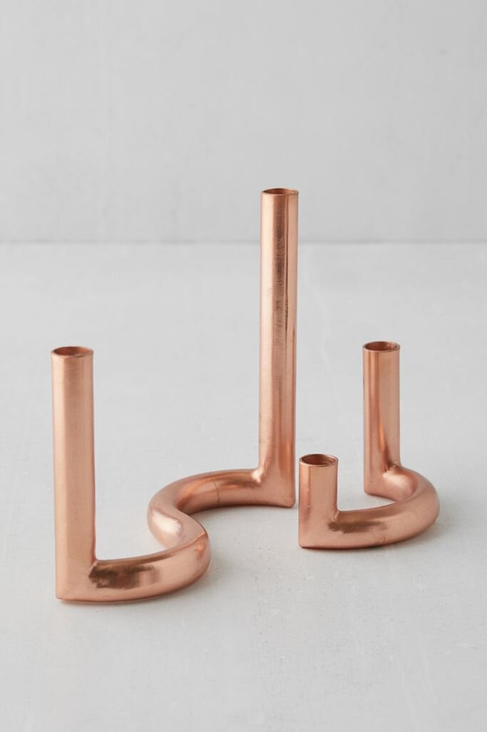 Bent Bronze Taper Candle Holder Set