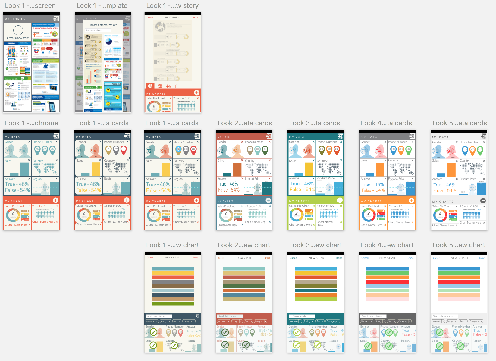Project X: This is the Sketch file of multiple visual design options I created for a mobile app.