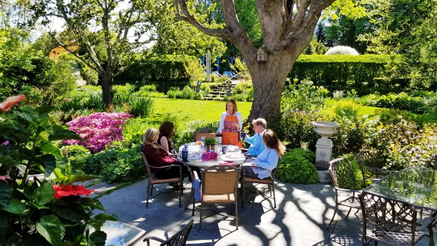 Serving breakfast on the patio on a gorgeous spring day in The Hamptons.