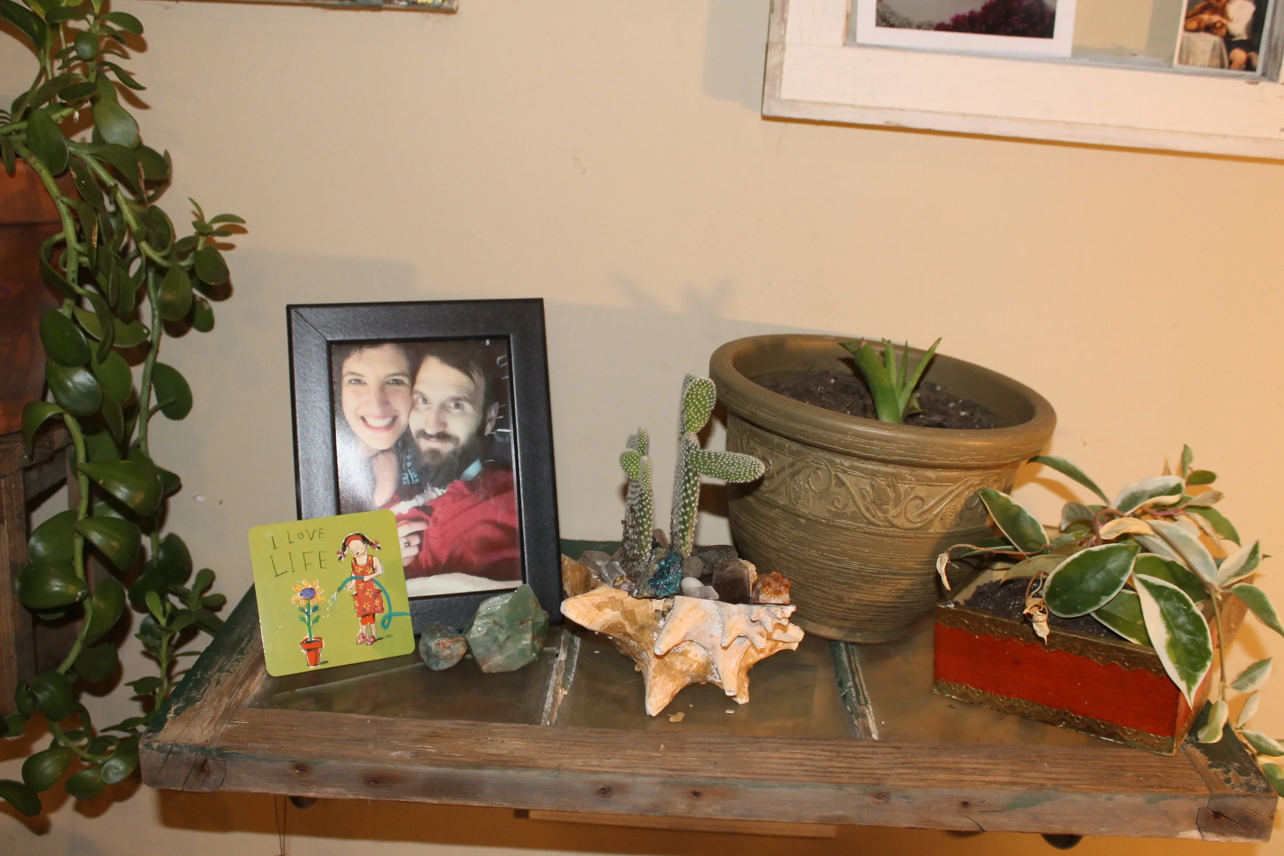 My favorite shelf, which happens to be an antique window 