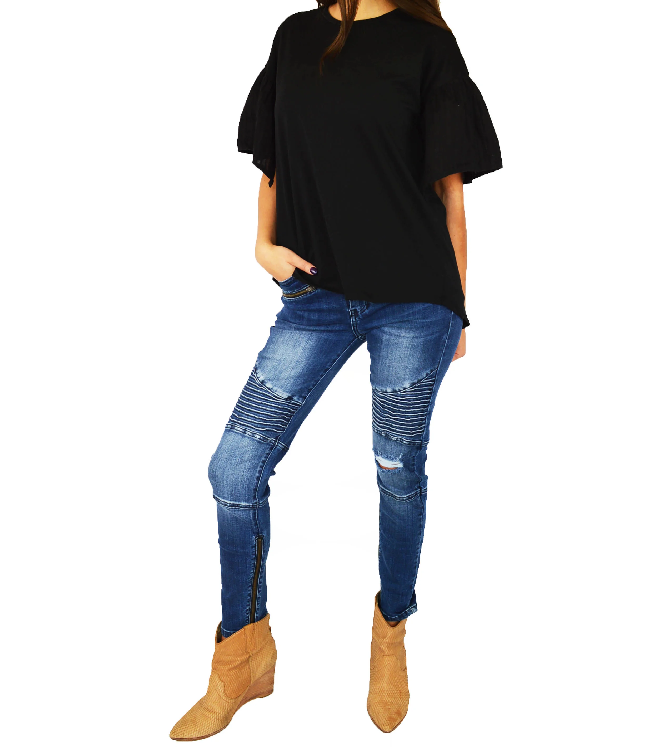 Flutter Sleeve Top - Black