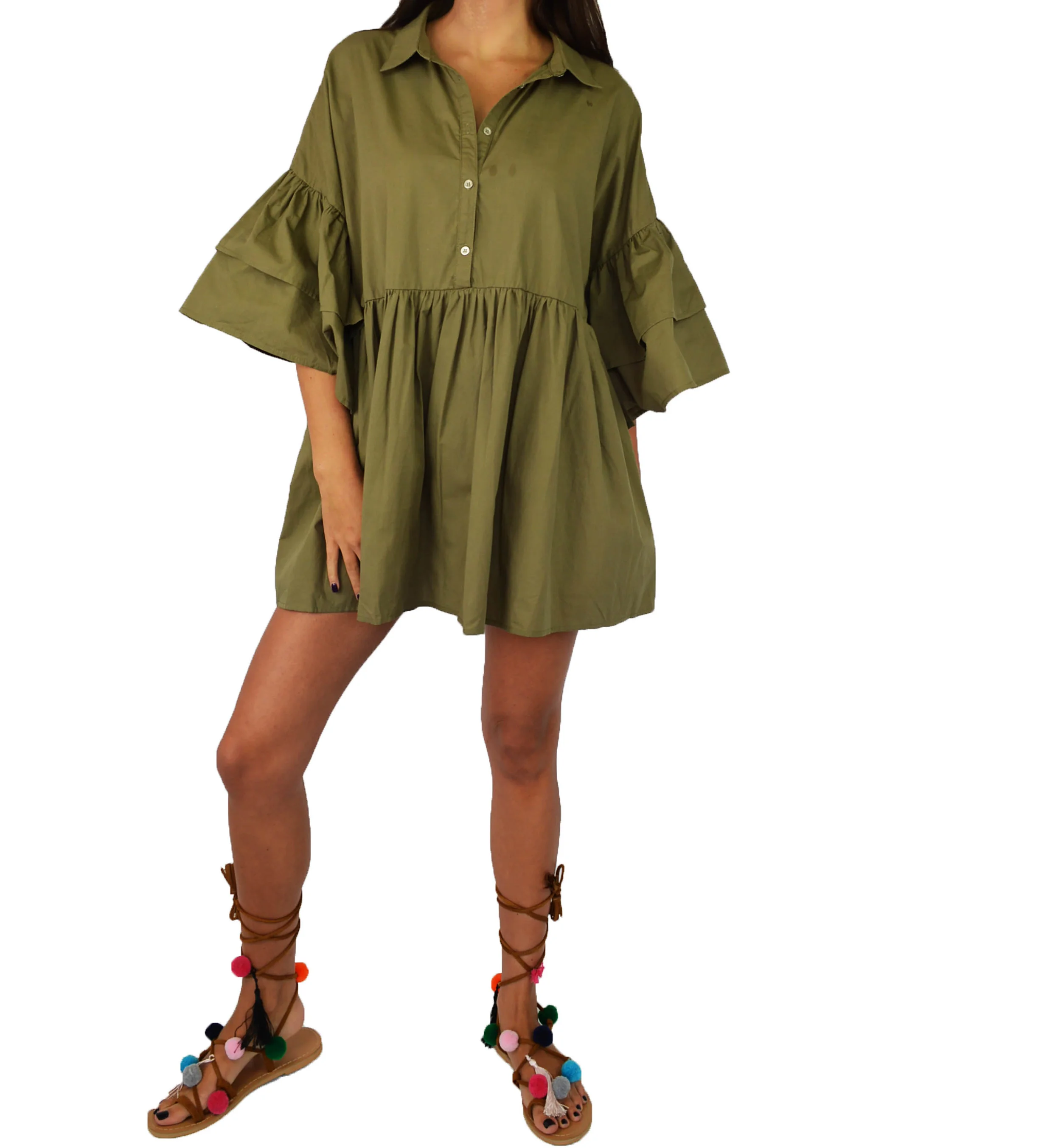 Flutter Sleeve Tunic - Olive