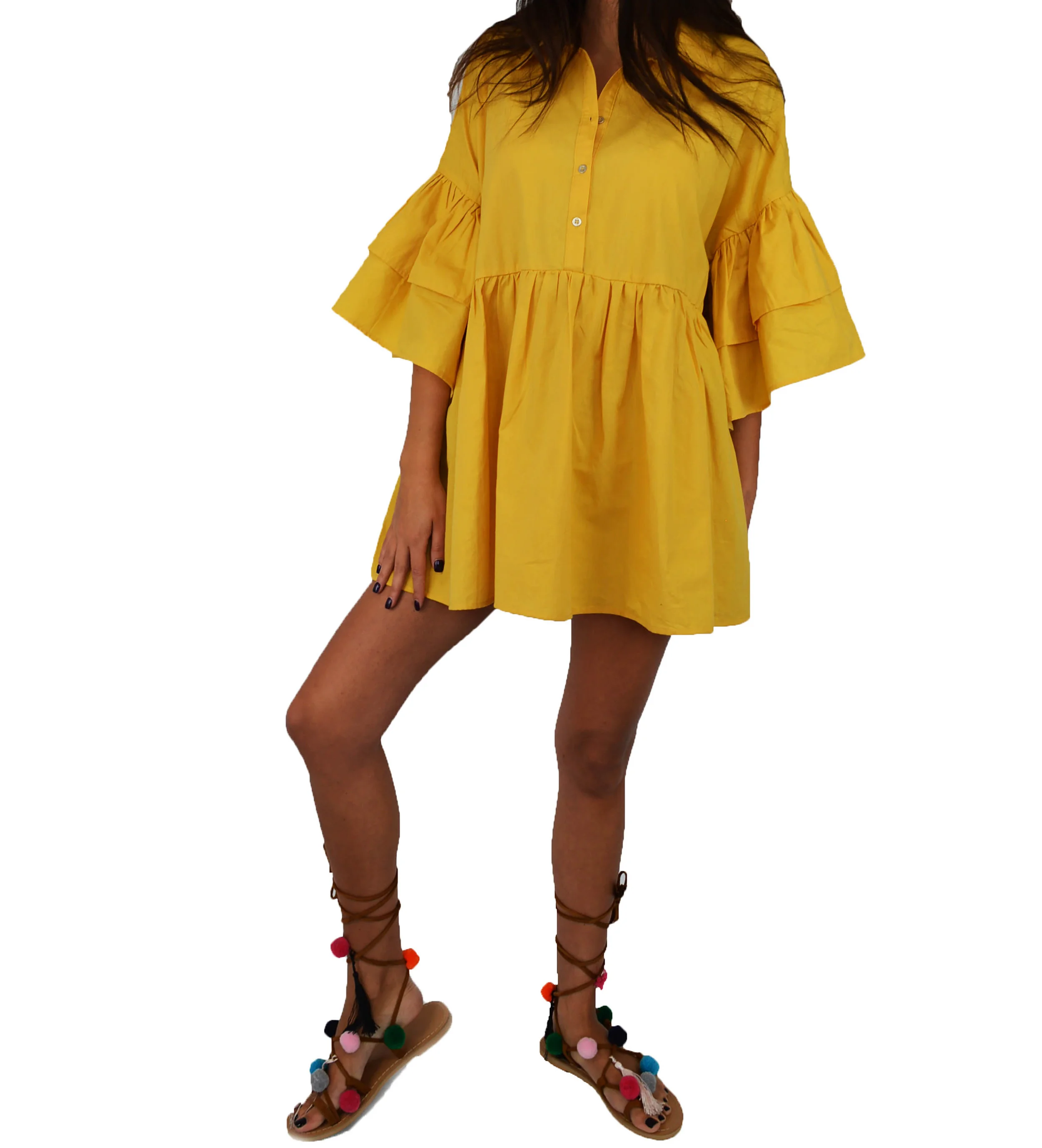 Flutter Sleeve Tunic - Yellow