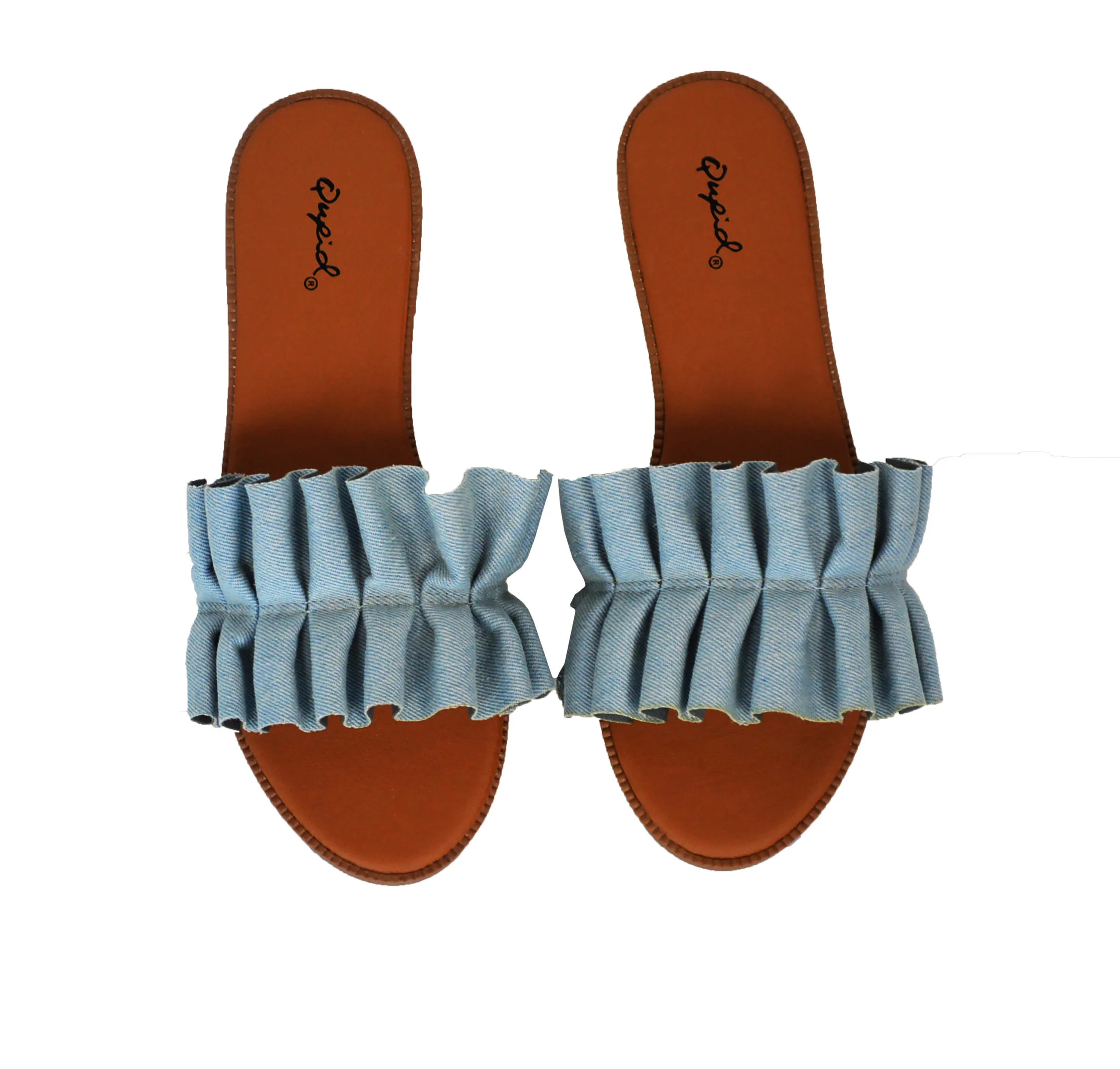 Denim Ruffle Slides