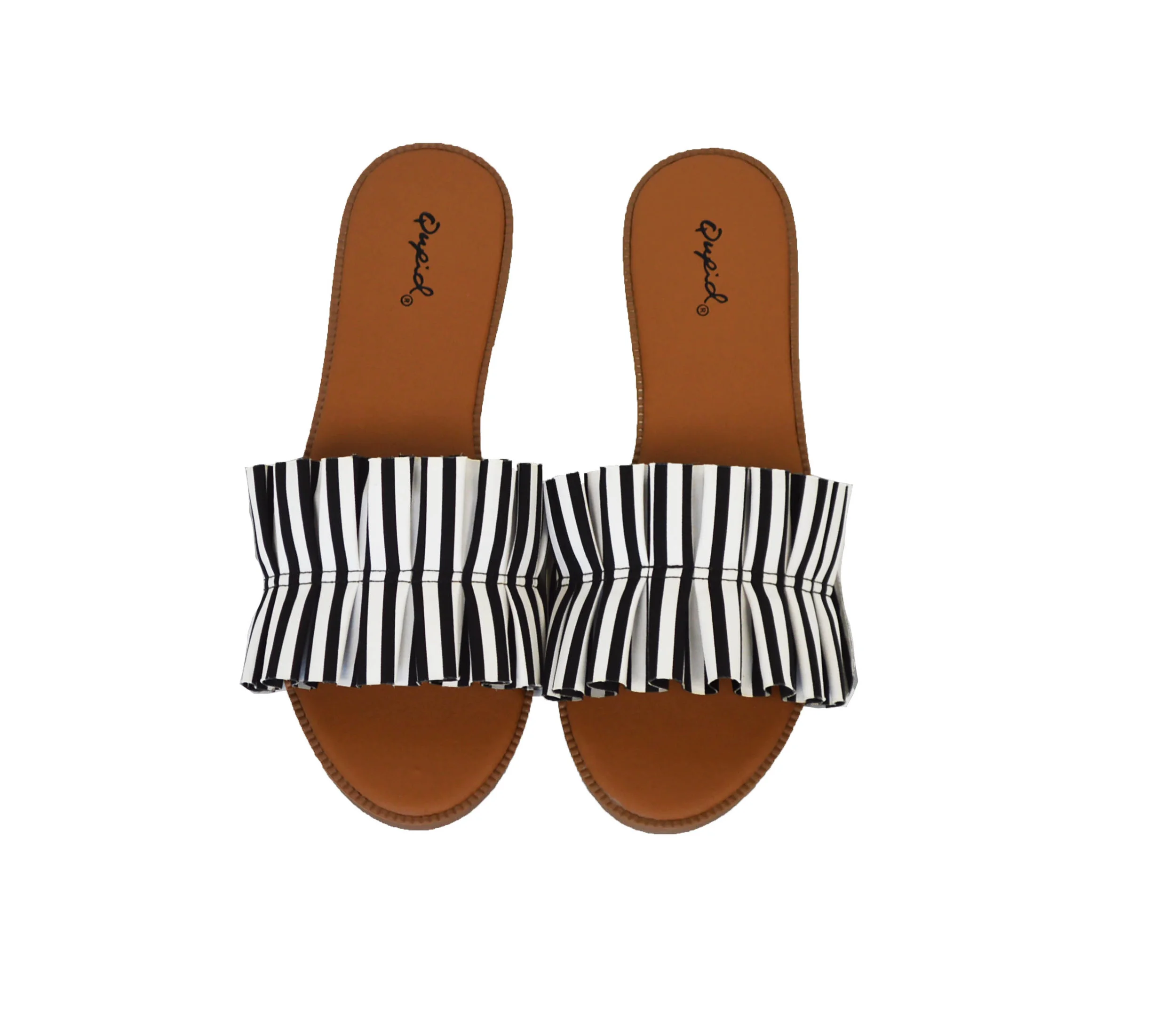 black and white striped slides