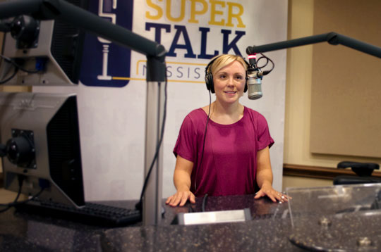 Rebecca Turner recording in the studio.