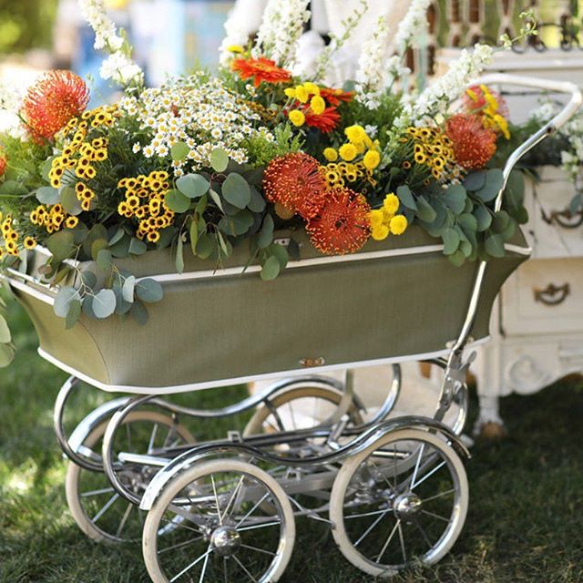 Oh my goodness, how cute is this floral arrangement for a baby shower??? Vintage buggy available @birdieinabarn Floral arrangement done by @bleudogfloral 
#babyshower #babyshowerideas #babybuggy #babyflowers #babyshowerdecorations #babyshowerdecor #b