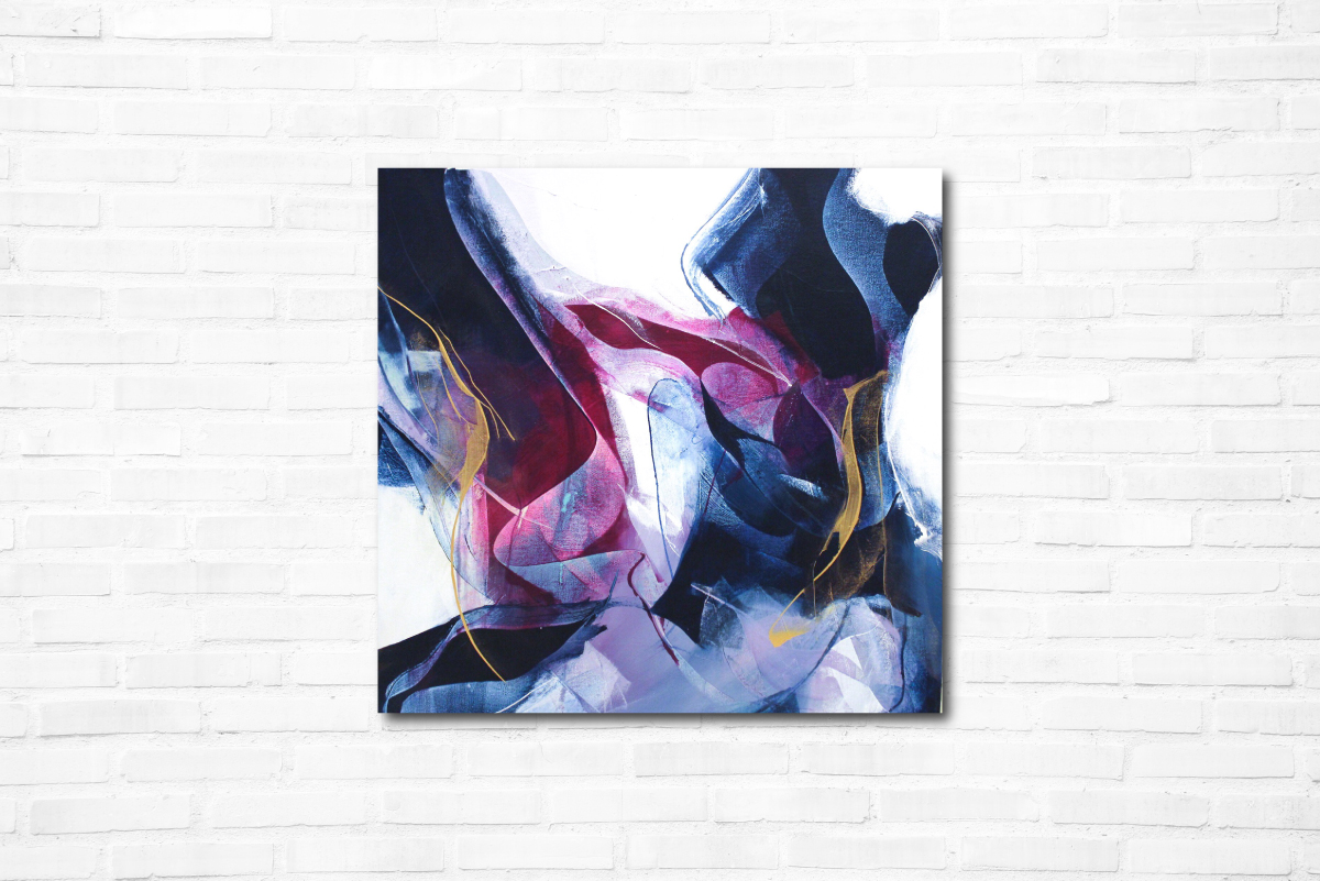 Abstract Painting - Blue, Gold, Rose
