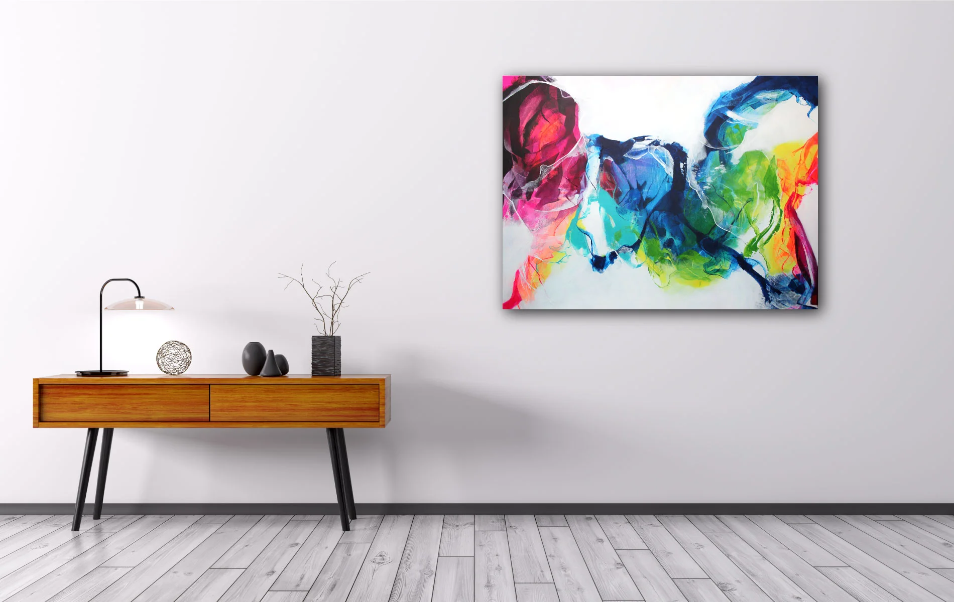 Colorful Abstract Painting - Blue, Yellow, Pink, Orange