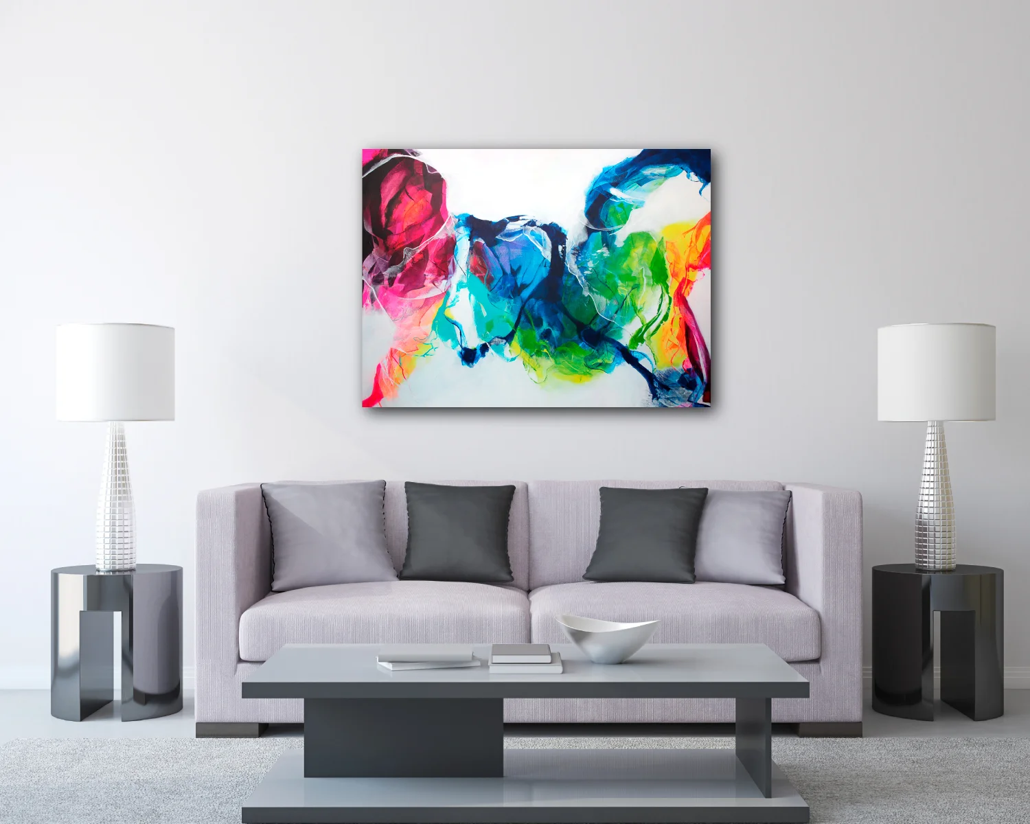 Colorful Abstract Painting - Blue, Yellow, Pink, Orange