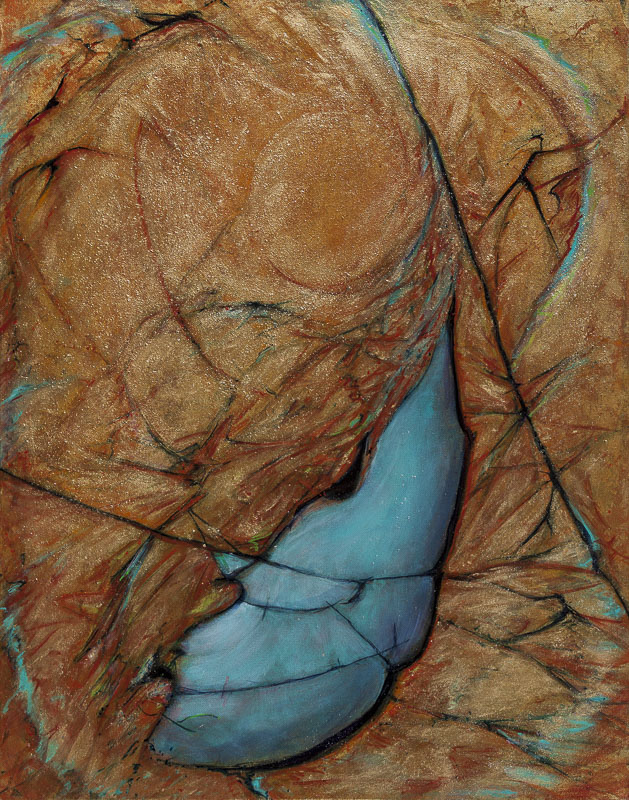 Embracing the Stillmore, 2016, oil and gold leaf on canvas 22"x 28" (copyright D YaeL Kelley)