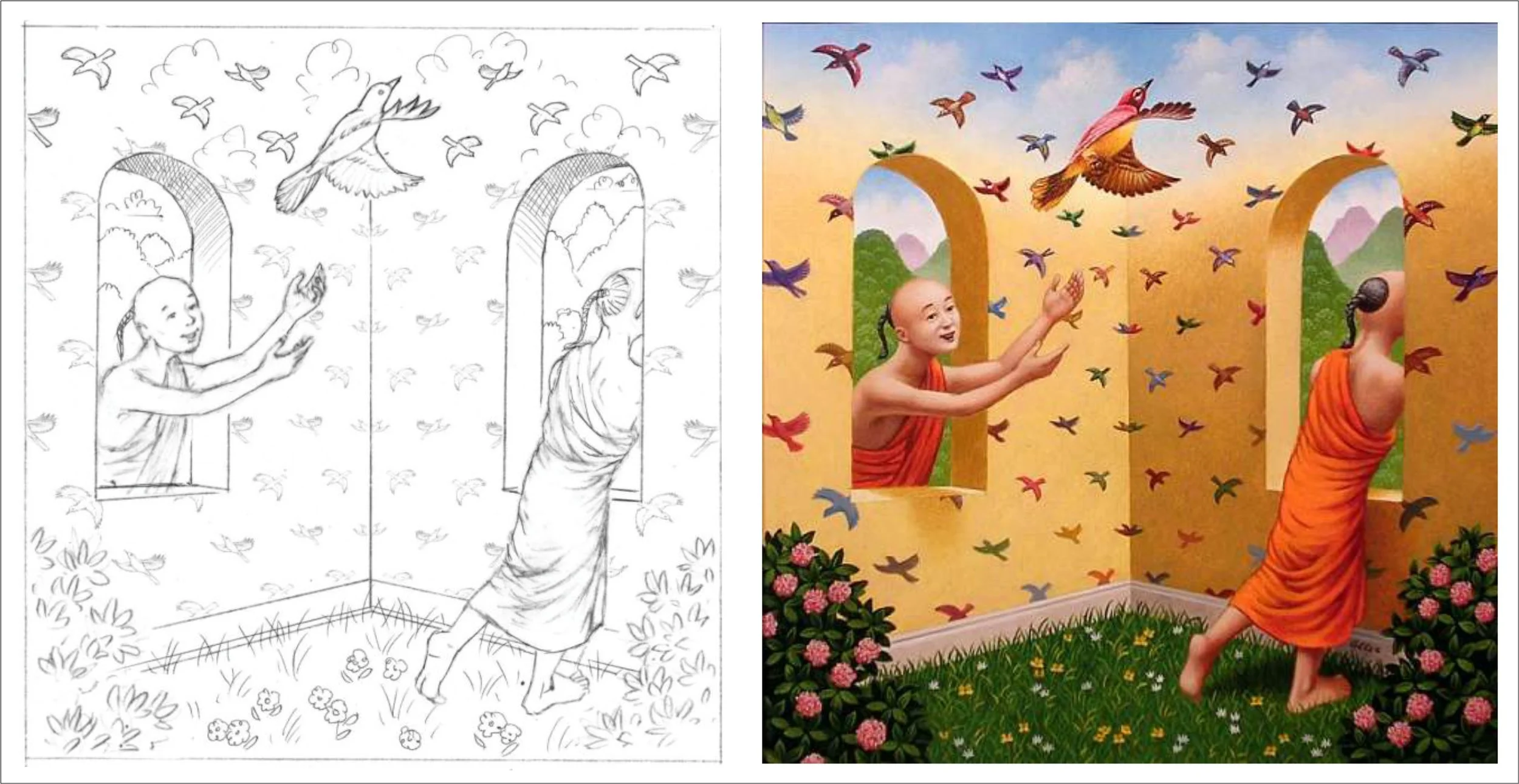 Sketch (left) and final artwork (right). Copyright 401k Company.