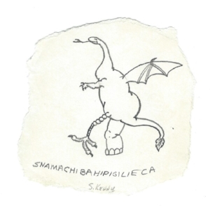 Snamachibahipigilieca , circa 1971, pencil on paper, signature added by my mother at a later date