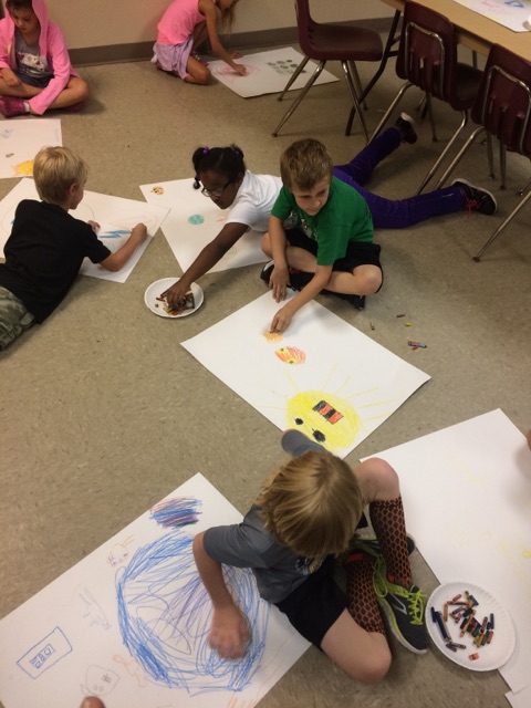 Some campers even got down on the floor so they could spread out and use their whole bodies, making this gross motor art!