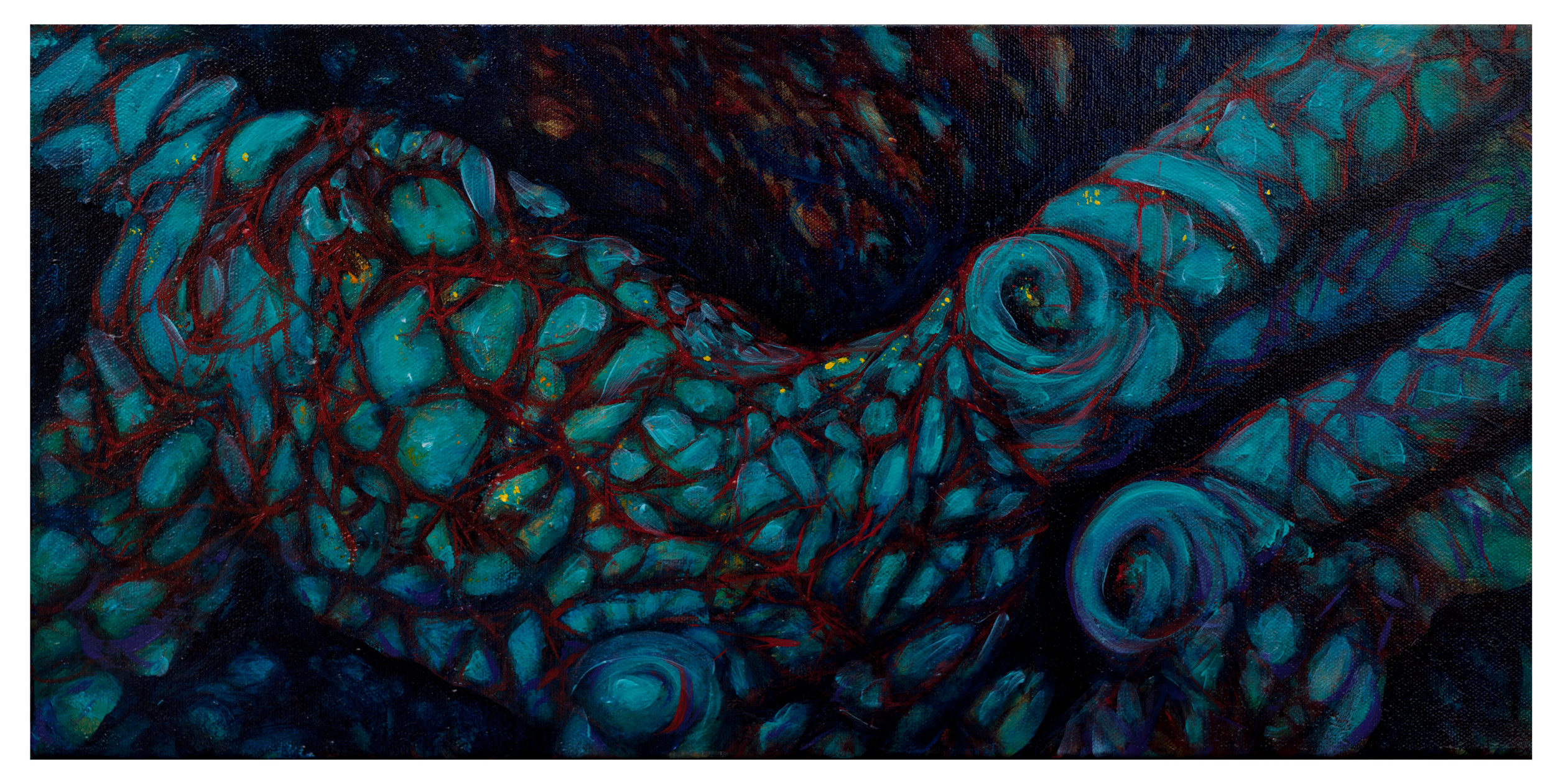 Flying through a hole in the sky, 2015 oil 10" x 20" D YaeL Kelley