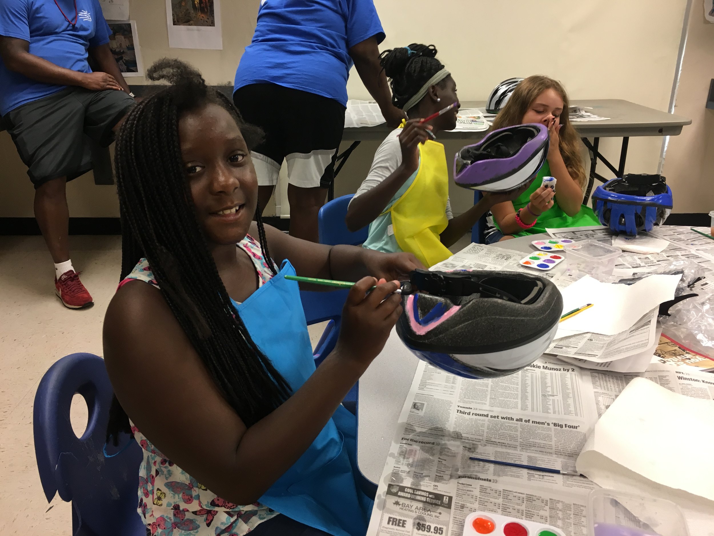 Some students at Child's Park Rec. Center chose to paint their helmets prior to decorating the top end. Others at Thomas "Jet" Jackson Rec. Center decorated their helmets with wild zebra print tapes.