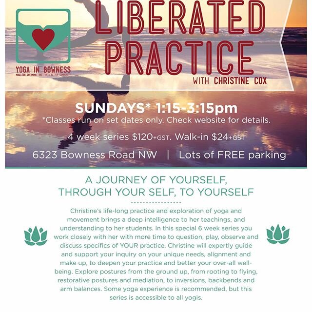 Join me for this 4 week practice/ workshop, 2nd Sunday afternoons starting Feb 2, 2020. Create the practice and the tools to adapt the practice of yoga to benefit individually for your unique needs and to learn tools to give your students if you teac