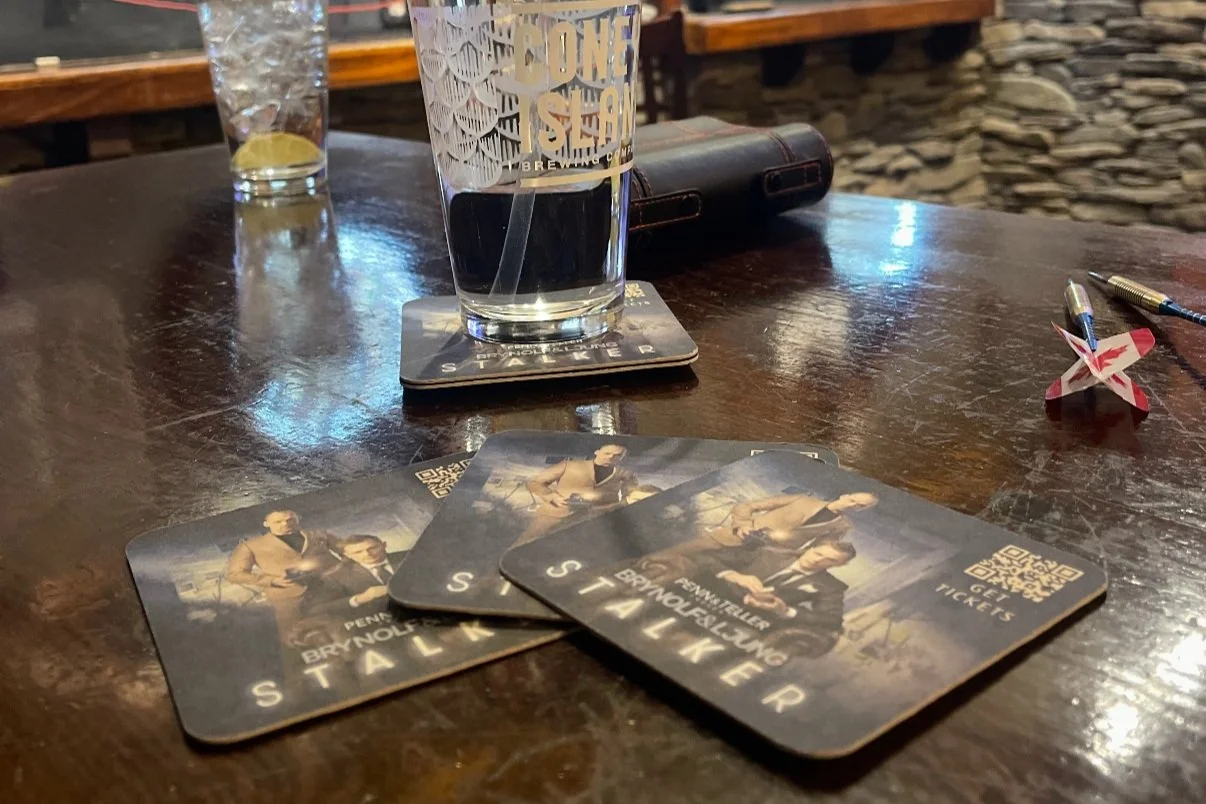 STALKER MAGIC SHOW APPEARS ON COASTERS IN BARS IN NYC
