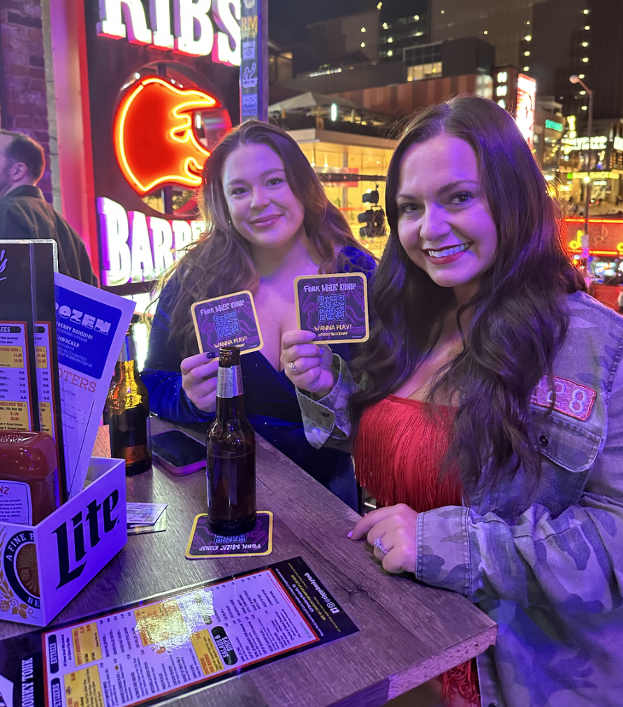 Branded bar coaster in a Austin bar