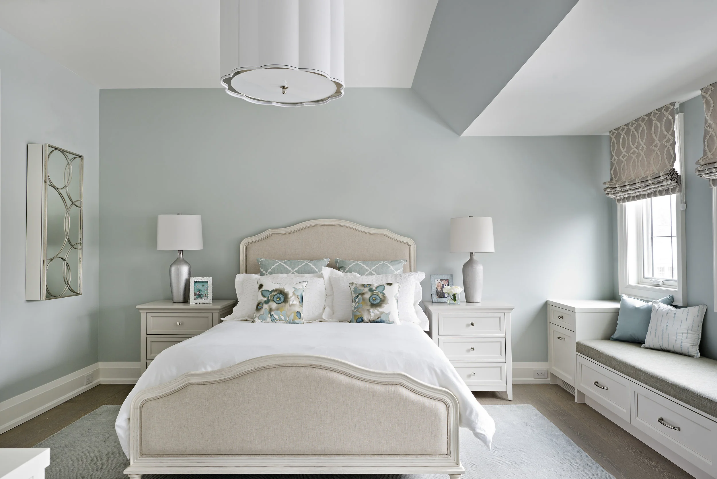 Interior Designer Pizzale Design Bright Girls Bedroom Teal Wall Custom MIllwork Details.jpg