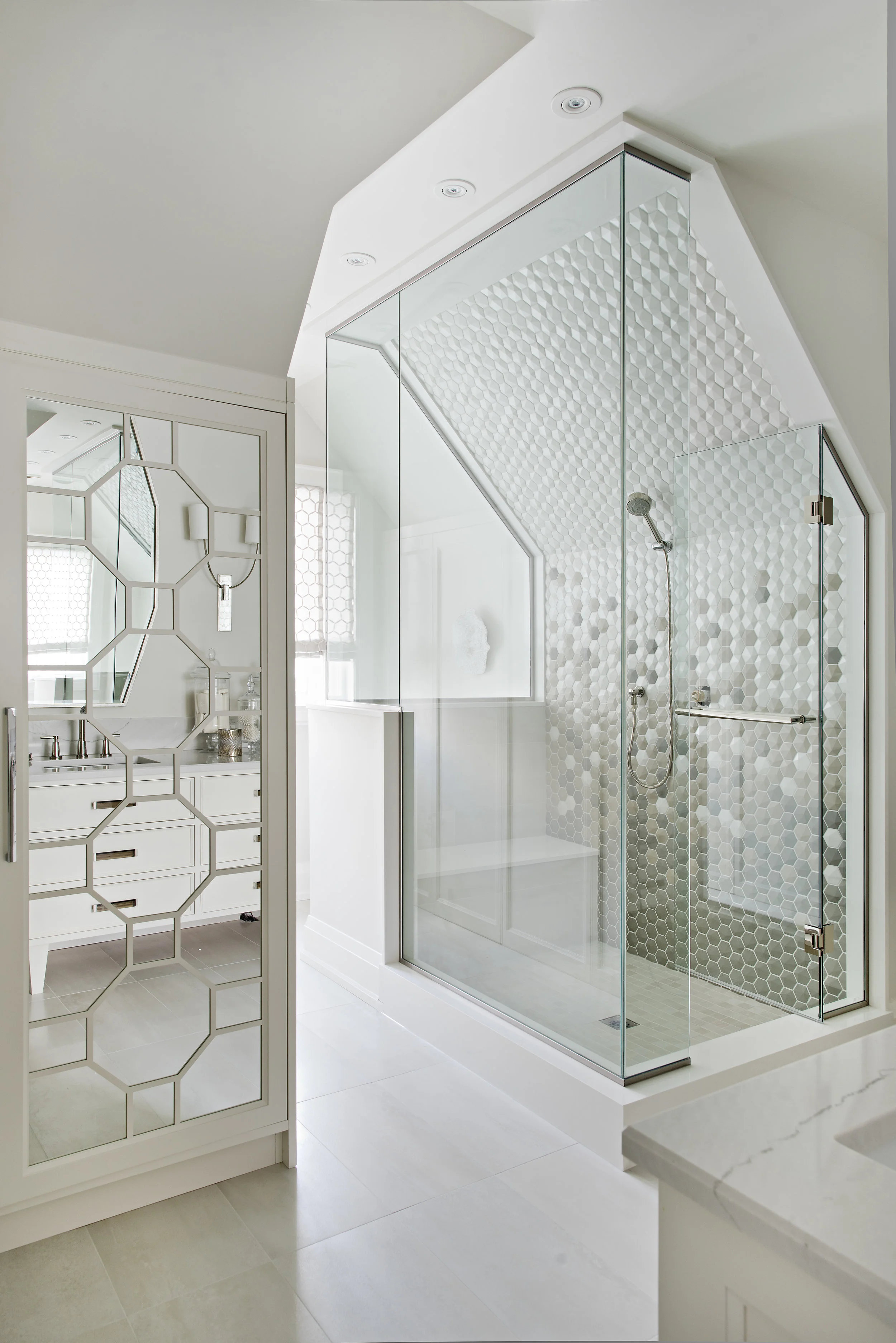 Interior Designer Pizzale Design Bright Shower Stall Hexagon Tile Details.jpg