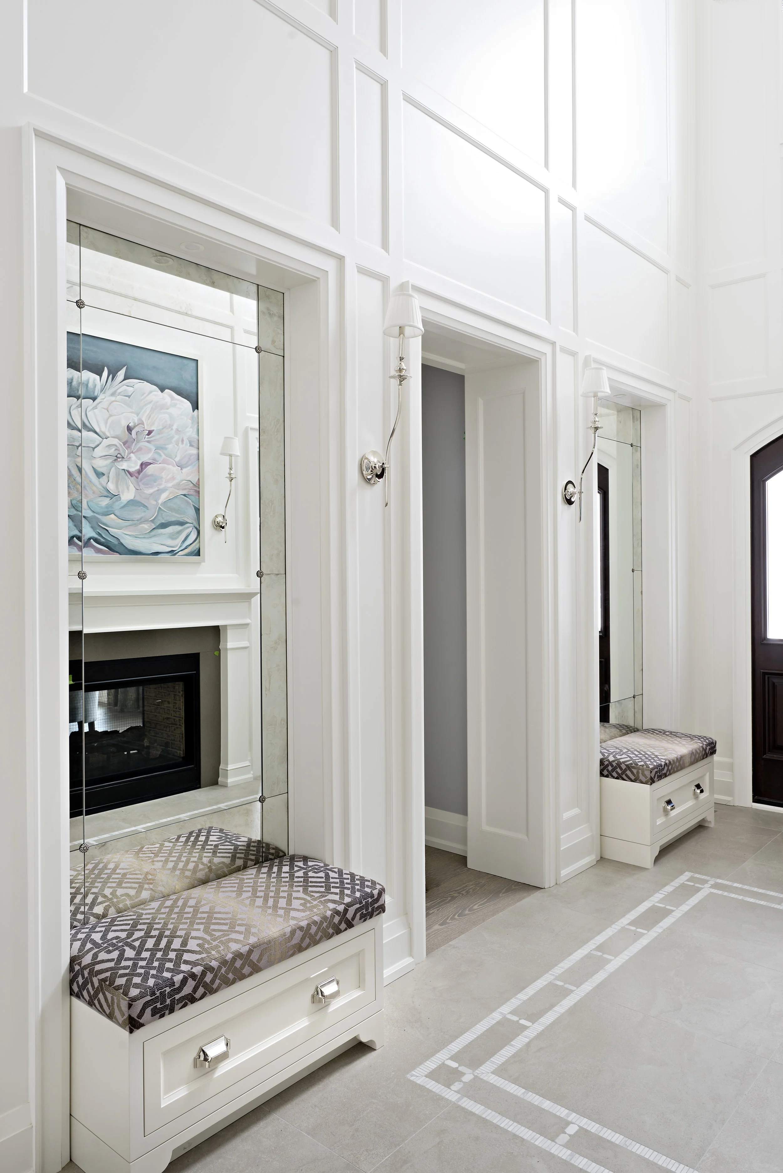 Interior Designer Pizzale Design Custome Front Entrance Benches Molding Wall Panel.jpg