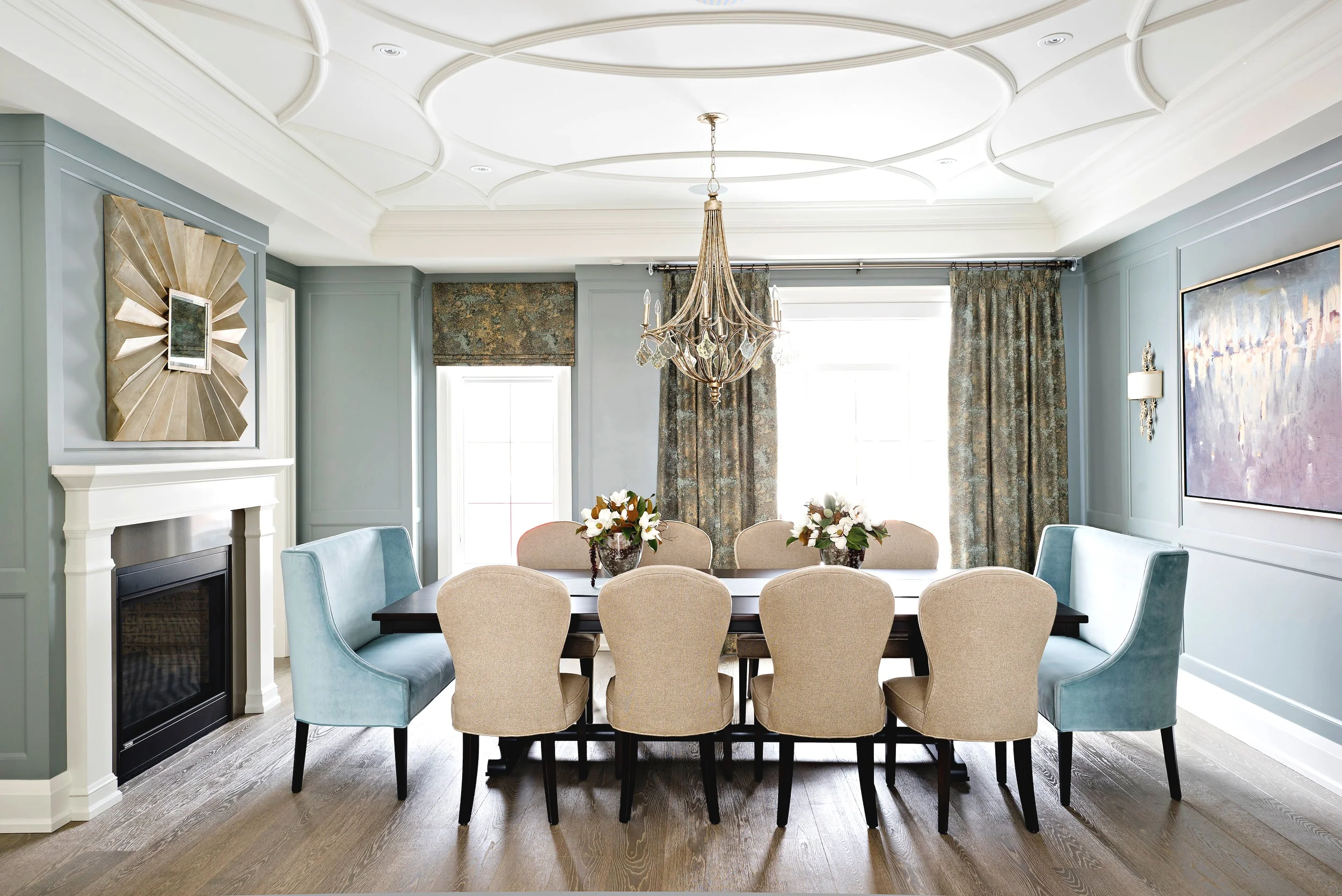 Pizzale Design Interior Design Cozy Dining Room Large Table Custom Ceiling Detail Drapery.jpg