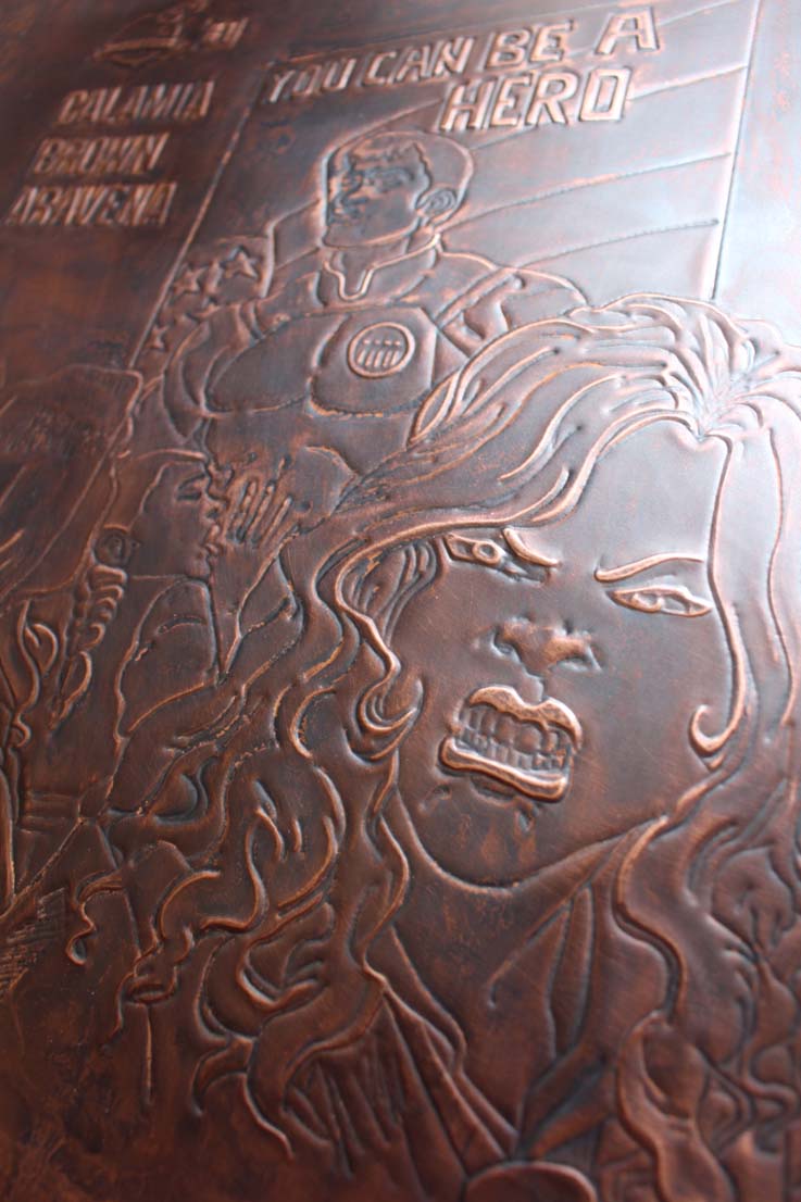 Close up of comic book cover copper on left
