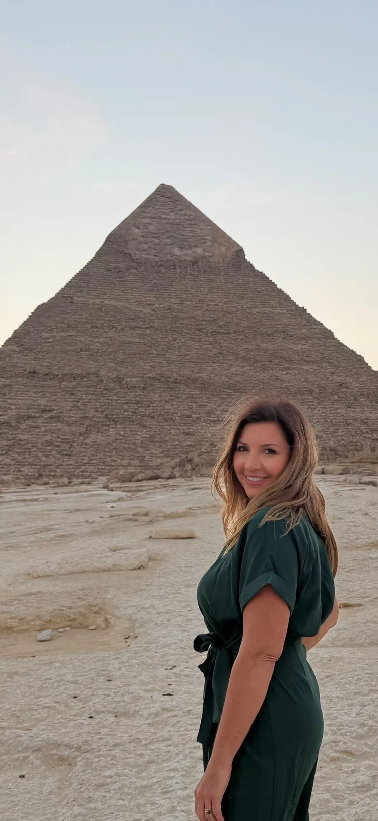 Sarah Breskman Cosme near the pyramids in Egypt