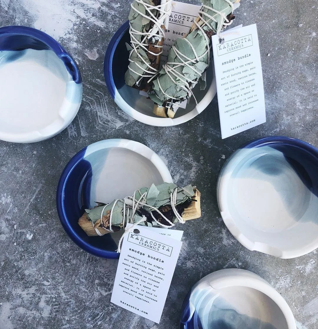 Smudge Bundle Dish with Palo Santo, Herbs, Handmade Ceramics in Austin, Texas