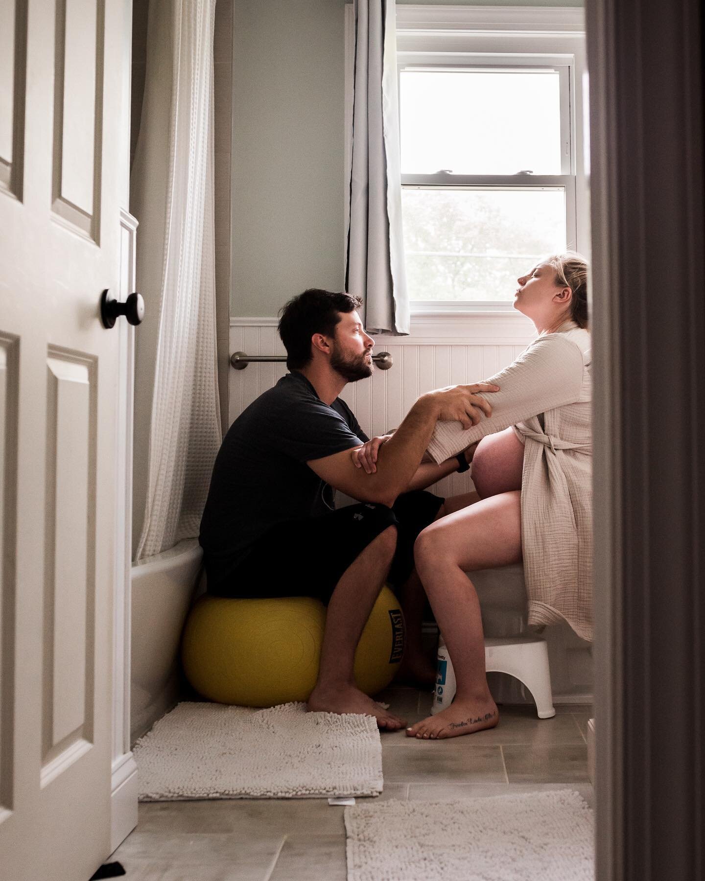 Some of my favorite laboring shots are in the bathroom. Often referred to as the unsung hero of birth, the toilet can be a great tool in labor. Did you know that a squat opens your pelvis by 30%? Anytime I see a woman in labor head to the toilet I ge