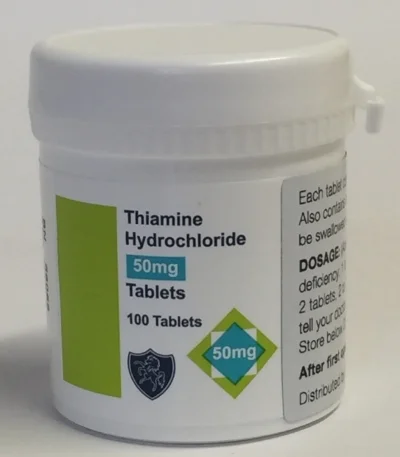   Name: Thiamine Hydrochloride 50mg Tablets  Strength: 50mg Tablets Pack Size: 100 Tablets per bottle   Onelink Code: PHAK06 Pharmacode: 2543974   Price: POA  