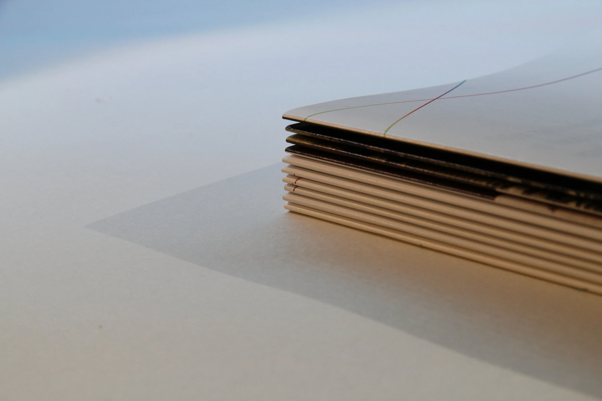  A handfull of physical book were printed and hand stiched togeather by myself using a coptic stich pattern. I used a wooden cover, which was lazer cut, to make the book stronger than an ordenary book in a students bag. 