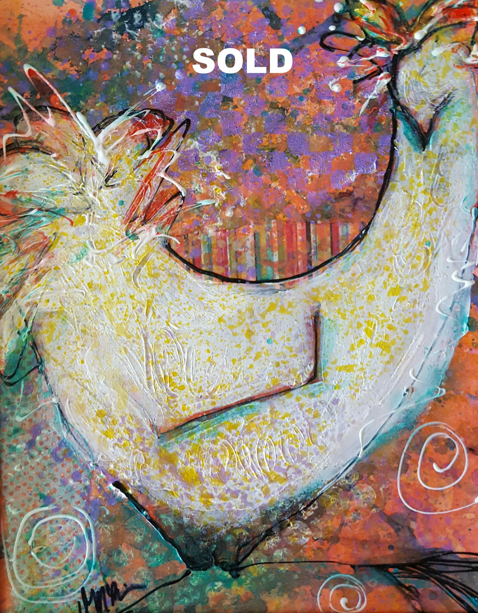 Circus Chicken 8" X 10" Mixed Media