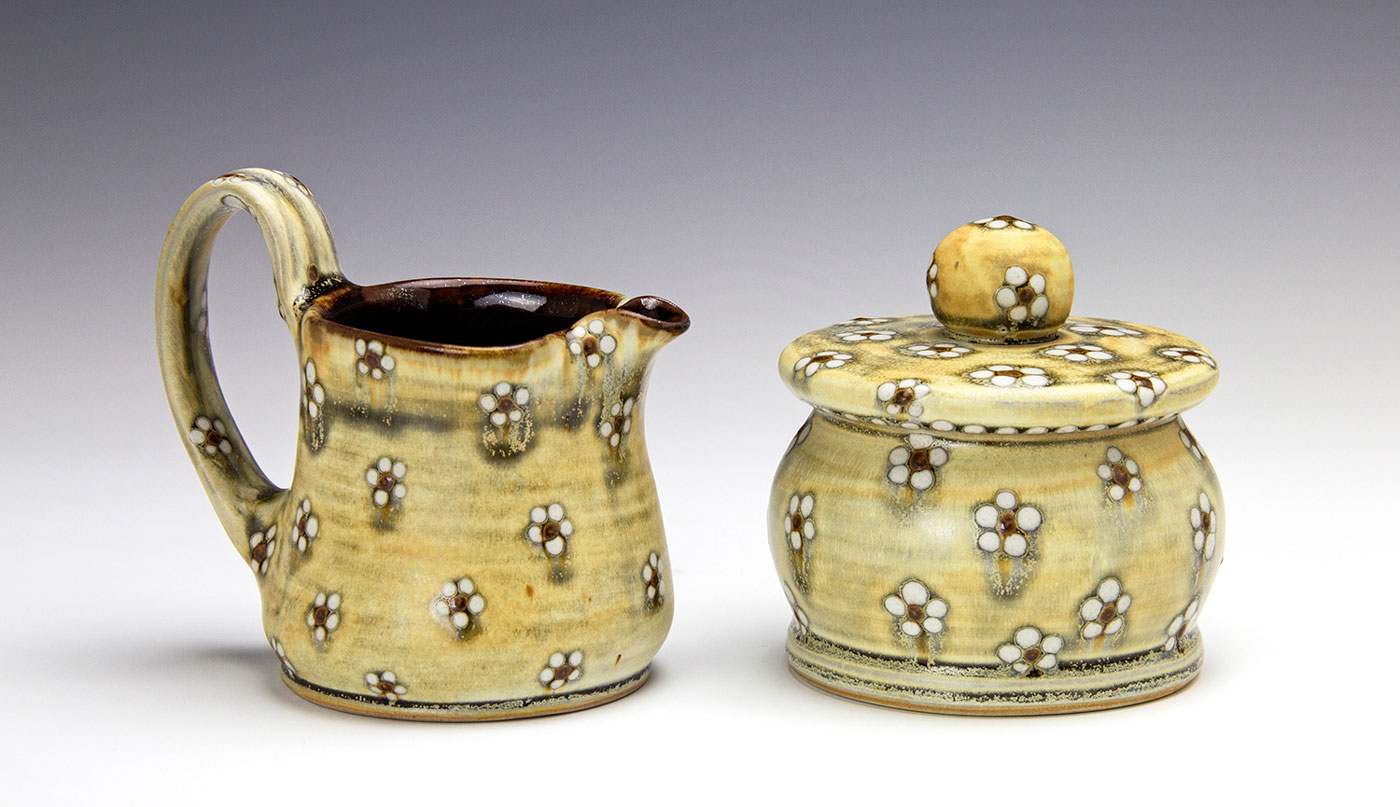 Sugar-and-Creamer-with-white-flower-dot-pattern-contemporary-clay-Samantha-Henneke.jpg
