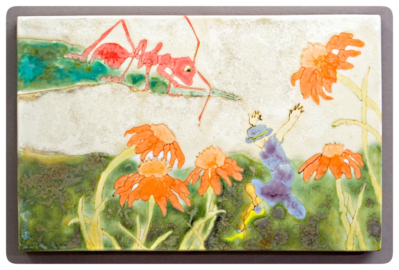 Ant and Jumping Girl glaze painting by Samantha Henneke | Bulldog Pottery | Seagrove | North Carolina
